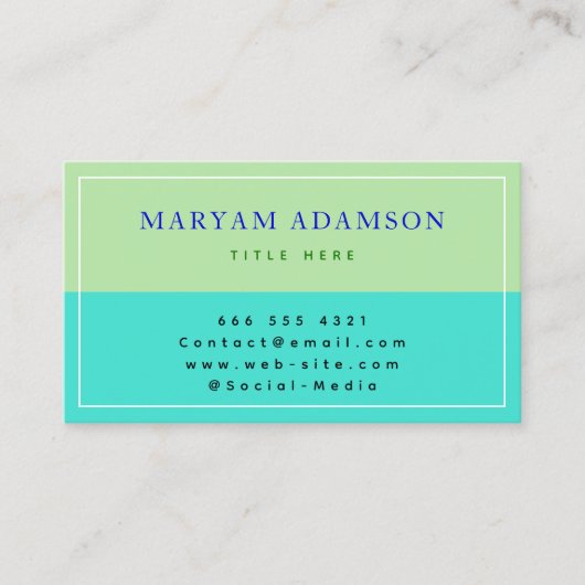 エレガントセージグリーン&ターコイズ&ブラック縁ど コーリングカード (正面)