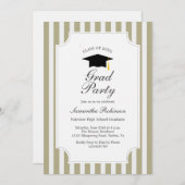 エレガントセージストライプグリーン卒業党 招待状 (正面/裏面)