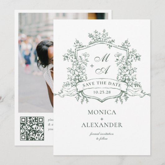 エレガントセージフランスのグリーンガーデン結婚花 セーブザデート (正面/裏面)