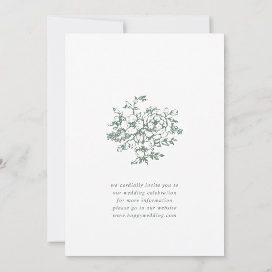 エレガントセージフランスのグリーンガーデン結婚花 セーブザデート (裏面)