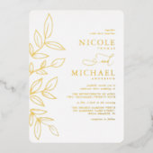 エレガントセージミニマル金ゴールド結婚リーフ 箔招待状 (正面)