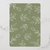 エレガントセージミニマル金ゴールド結婚リーフ 箔招待状 (裏面)