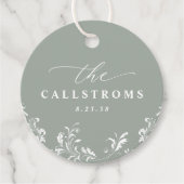 エレガントセージ結婚グリーンの上品なラウンド フェイバータグ (正面)