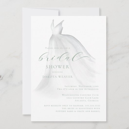 エレガントセージ結婚グリーンブライダルシャワー 招待状 (正面)