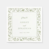 エレガントセージ結婚Chinoiserie's スタンダードカクテルナプキン (正面)