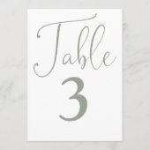 エレガントセージ緑シンプルの大きなテーブル番号 招待状 (裏面)