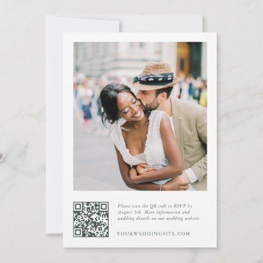 エレガントセージ緑フランスの庭園の結婚式QRコード 招待状 (裏面)