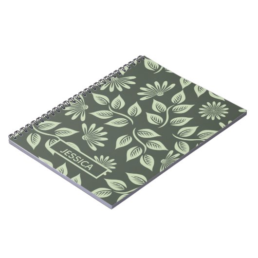 エレガントセージ緑ヴィンテージフローラパーソナライズされた ノートブック (左側)