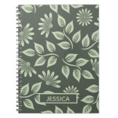 エレガントセージ緑ヴィンテージフローラパーソナライズされた ノートブック (正面)