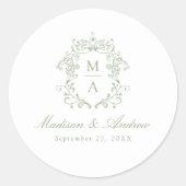 エレガントセージChinoiserieクレストモノグラム結婚ズ ラウンドシール (正面)