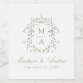 エレガントセージChinoiserieクレストモノグラム結婚ズ ワインラベル (シングルラベル)