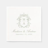 エレガントセージChinoiserieモノグラム結婚クレスト スタンダードカクテルナプキン (正面)