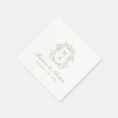 エレガントセージChinoiserieモノグラム結婚クレスト スタンダードカクテルナプキン (角)