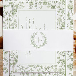 エレガントセージChinoiserie Crest結婚's 招待状ベリーバンド