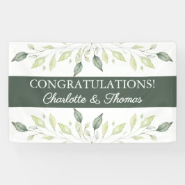 エレガントソフトウォータカラー緑葉の結婚 横断幕