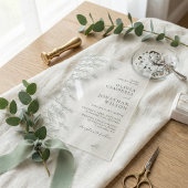 エレガントソフトセージ離れグリーボタニカル結婚ズ アクリル招待状