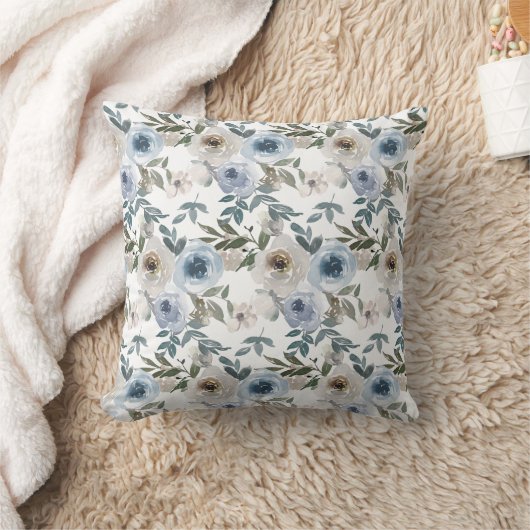 エレガントソフトダスティブルーウォーター花模様 クッション (ブランケット)