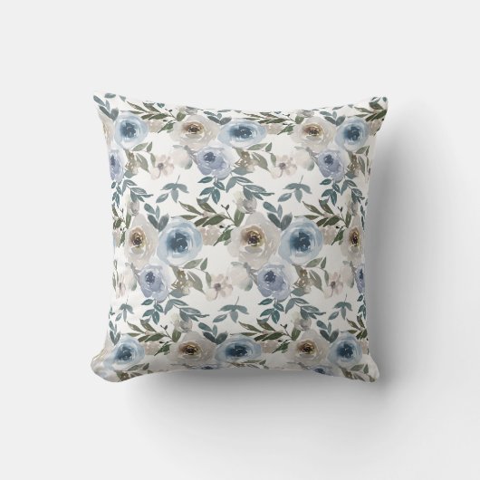 エレガントソフトダスティブルーウォーター花模様 クッション (正面)