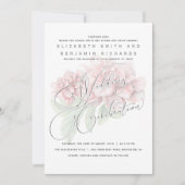 エレガントソフトピンク牡丹フローラ結婚タイポグラフィ 招待状 (正面)