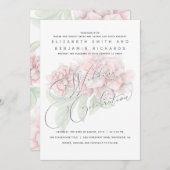 エレガントソフトピンク牡丹フローラ結婚タイポグラフィ 招待状 (正面/裏面)