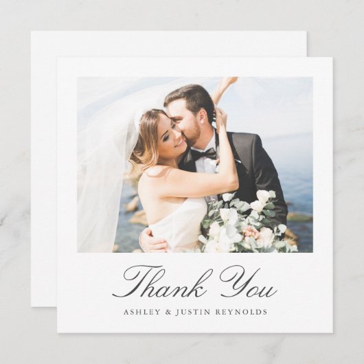 エレガントタイポグラフィの写結婚真 サンキューカード (正面/裏面)