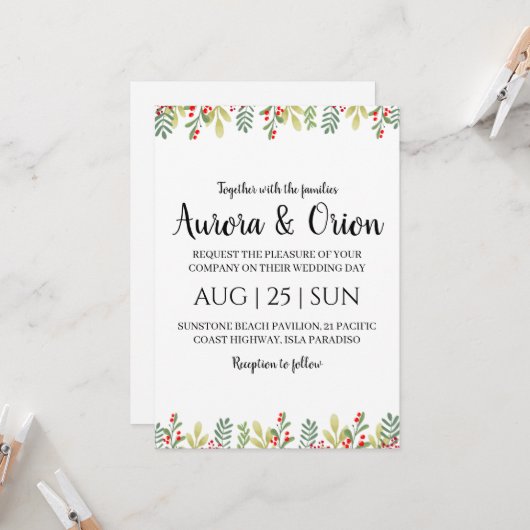 エレガントタイポグラフィの結婚カード 招待状 (正面/裏面インサイチュ)