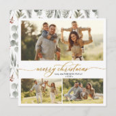 エレガントタイポグラフィの葉3数々の写真クリスマス シーズンカード (正面/裏面)