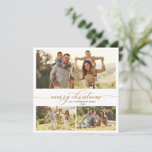 エレガントタイポグラフィの葉3数々の写真クリスマス シーズンカード (スタンド正面)