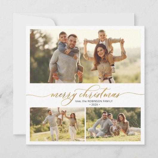 エレガントタイポグラフィの葉3数々の写真クリスマス シーズンカード (正面)