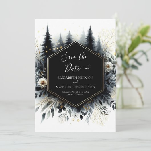 エレガントタイポグラフィエンチャント結婚フォレスト セーブザデート (スタンド正面)