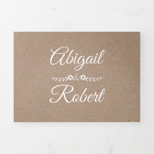 エレガントタイポグラフィクラフト紙ラス結婚ティック 三つ折り招待状 (カバー)