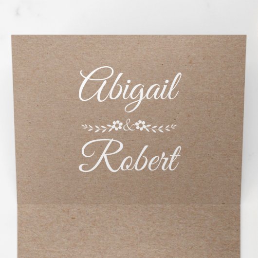 エレガントタイポグラフィクラフト紙ラス結婚ティック 三つ折り招待状 (内部最初)