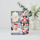 エレガントタイポグラフィグレイのクリスマスの休日はがき ポストカード (スタンド正面)
