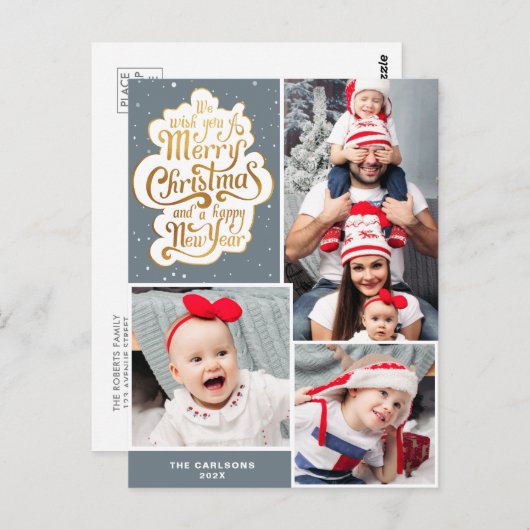 エレガントタイポグラフィグレイのクリスマスの休日はがき ポストカード (正面/裏面)