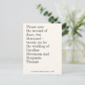 エレガントタイポグラフィコンテンポラリー保存日付 ポストカード (スタンド正面)