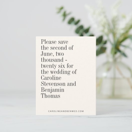 エレガントタイポグラフィコンテンポラリー保存日付 ポストカード (スタンド正面)