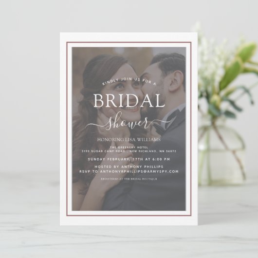 エレガントタイポグラフィスクリプト写真ブライダルシャワー 招待状 (スタンド正面)