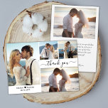 エレガントタイポグラフィスクリプト4 Photo Collage結婚's サンキューカード<br><div class="desc">ミニマモダンリストエレガントスクリプト4フォトコラージュの結婚サンキューカード。結婚のスタイリッシュサンキューカードテンプレートは、前面に4枚、背面に1枚の写真を搭載。文字「ありがとう」を手でレタ渦巻形のータイポグラフィのスクリプトフォントでスワッシュまたは白い背景に黒で。名前の間の小さな愛のハート。メッセージと名前をカスタムするを感謝していパーソナライズするノートもしを手書きしたい場合は、サンプル文字を削除して宇宙を増やす。おもしし救済まは合わせ品連絡が欲しい！</div>