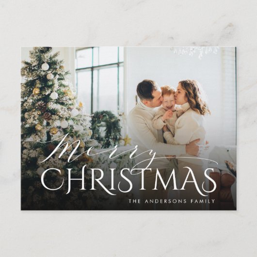 エレガントタイポグラフィストライプのメリークリスマス写真 シーズンポストカード (正面)