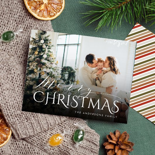 エレガントタイポグラフィストライプのメリークリスマス写真 シーズンポストカード
