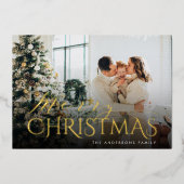 エレガントタイポグラフィストライプのメリークリスマス写真 箔シーズンカード (正面)