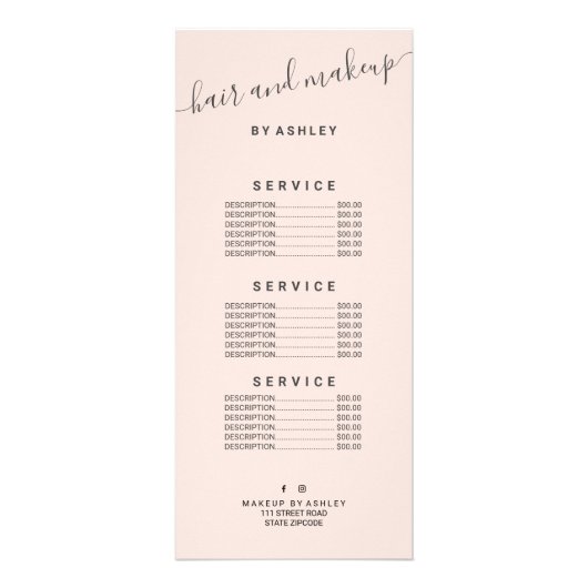 エレガントタイポグラフィトレンディー赤面ピンクのヘアメイク ラックカード (正面)