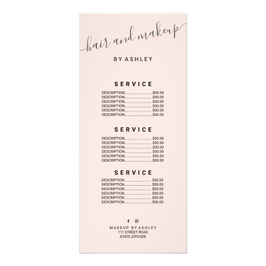 エレガントタイポグラフィトレンディー赤面ピンクのヘアメイク ラックカード (裏面)