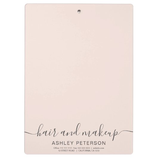 エレガントタイポグラフィトレンディー赤面ピンクヘアメイクアップ クリップボード (裏面)