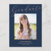 エレガントタイポグラフィネイビーブルー&金ゴールド卒業 ポストカード (正面)