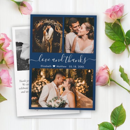 エレガントタイポグラフィネイビー写真コラージュ サンキューカード