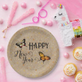 エレガントタイポグラフィバタフライ素朴星新年 ペーパープレート (パーティー)