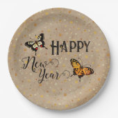 エレガントタイポグラフィバタフライ素朴星新年 ペーパープレート (正面)