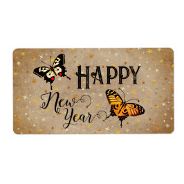 エレガントタイポグラフィバタフライ素朴星新年 ラベル