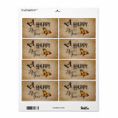 エレガントタイポグラフィバタフライ素朴星新年 ラベル (フルシート)